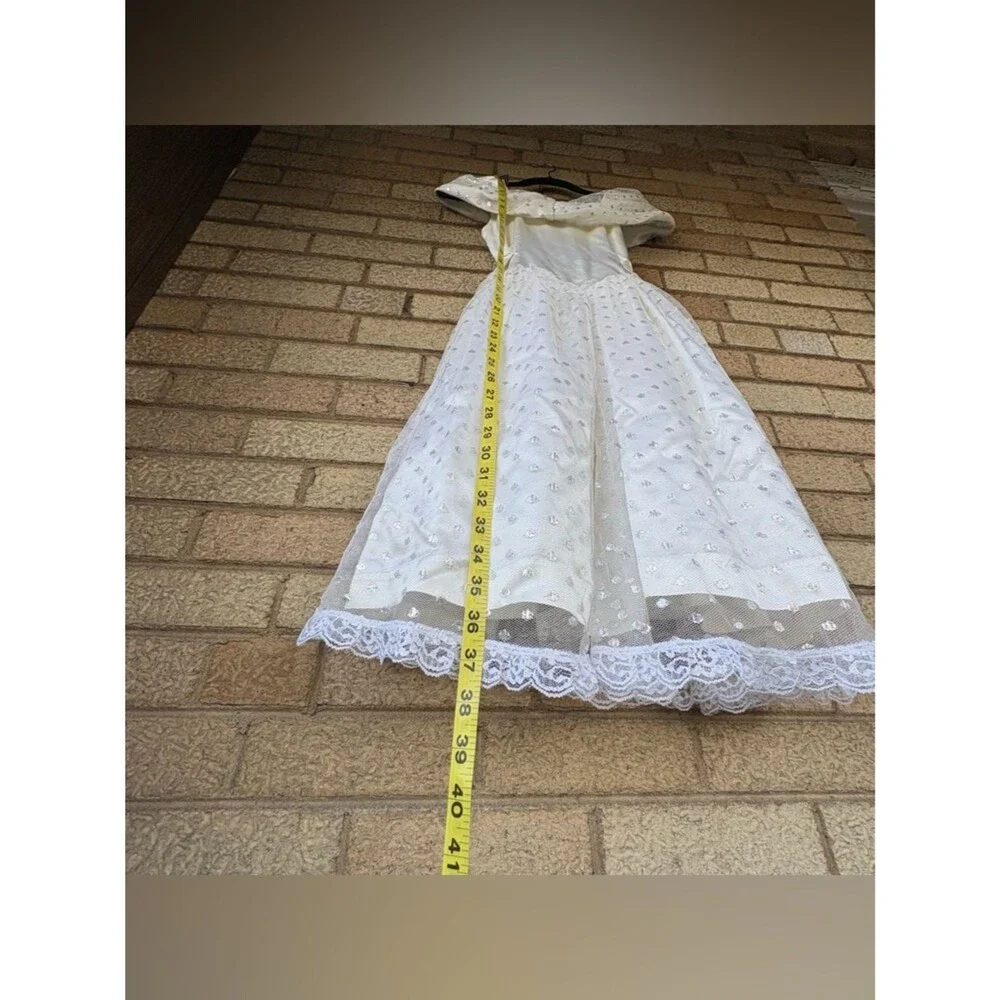 Vintage Amy Too! Byer California Girls' White Silver Satin Lace Dress Size 8